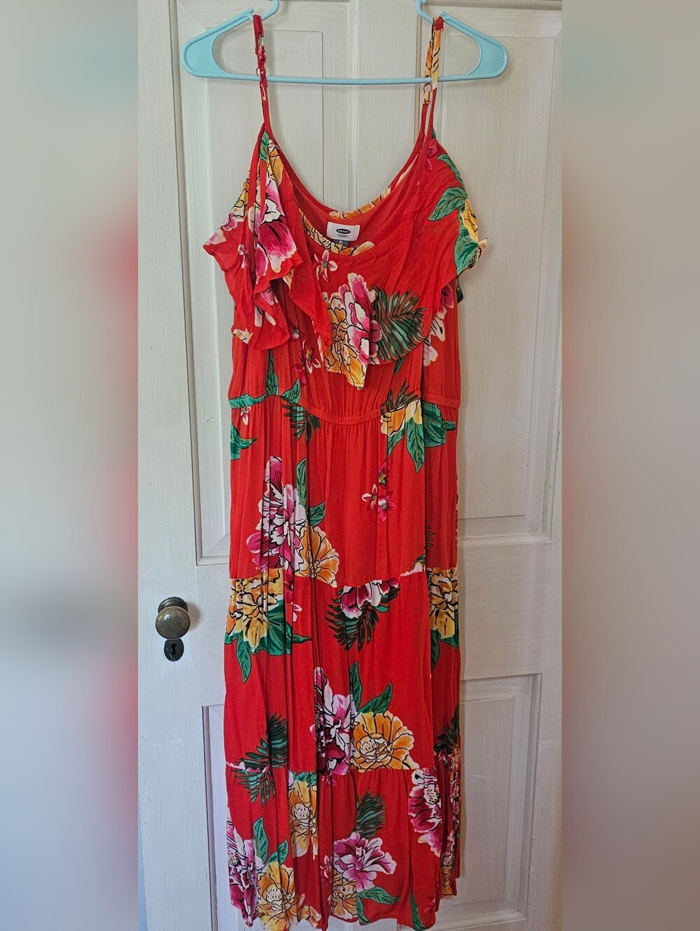 Old Navy Bright Red Tropical Floral Maxi Dress